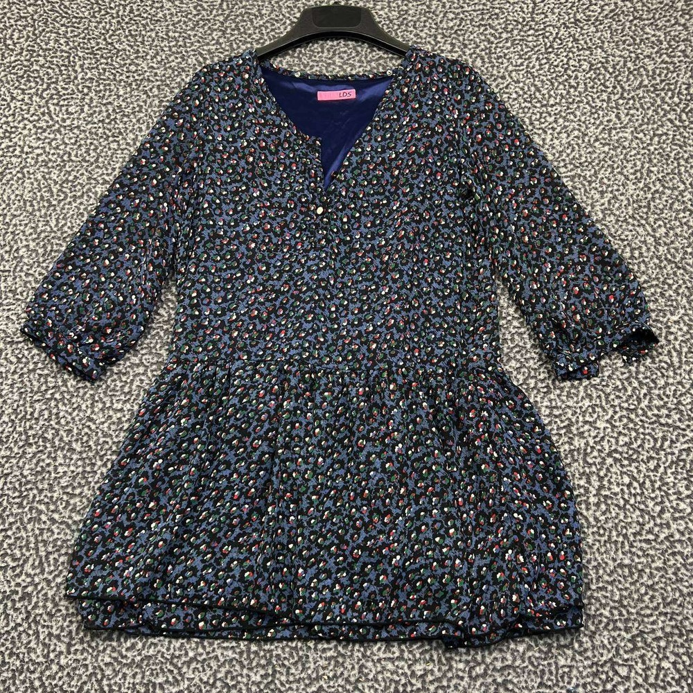 LDS Dress Women Small Blue Floral Print Long Sleeve Henley‎ S